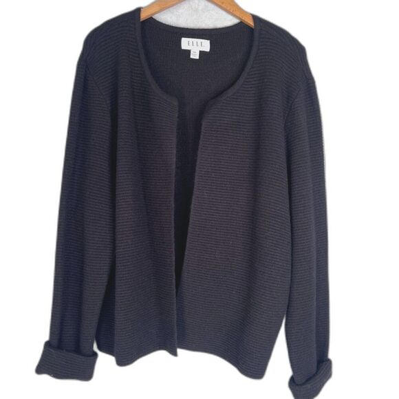 Elle Black Chunky Open Front Long Sleeve Ribbed‎ Knit Sweater Size XXL - Picture 1 of 8